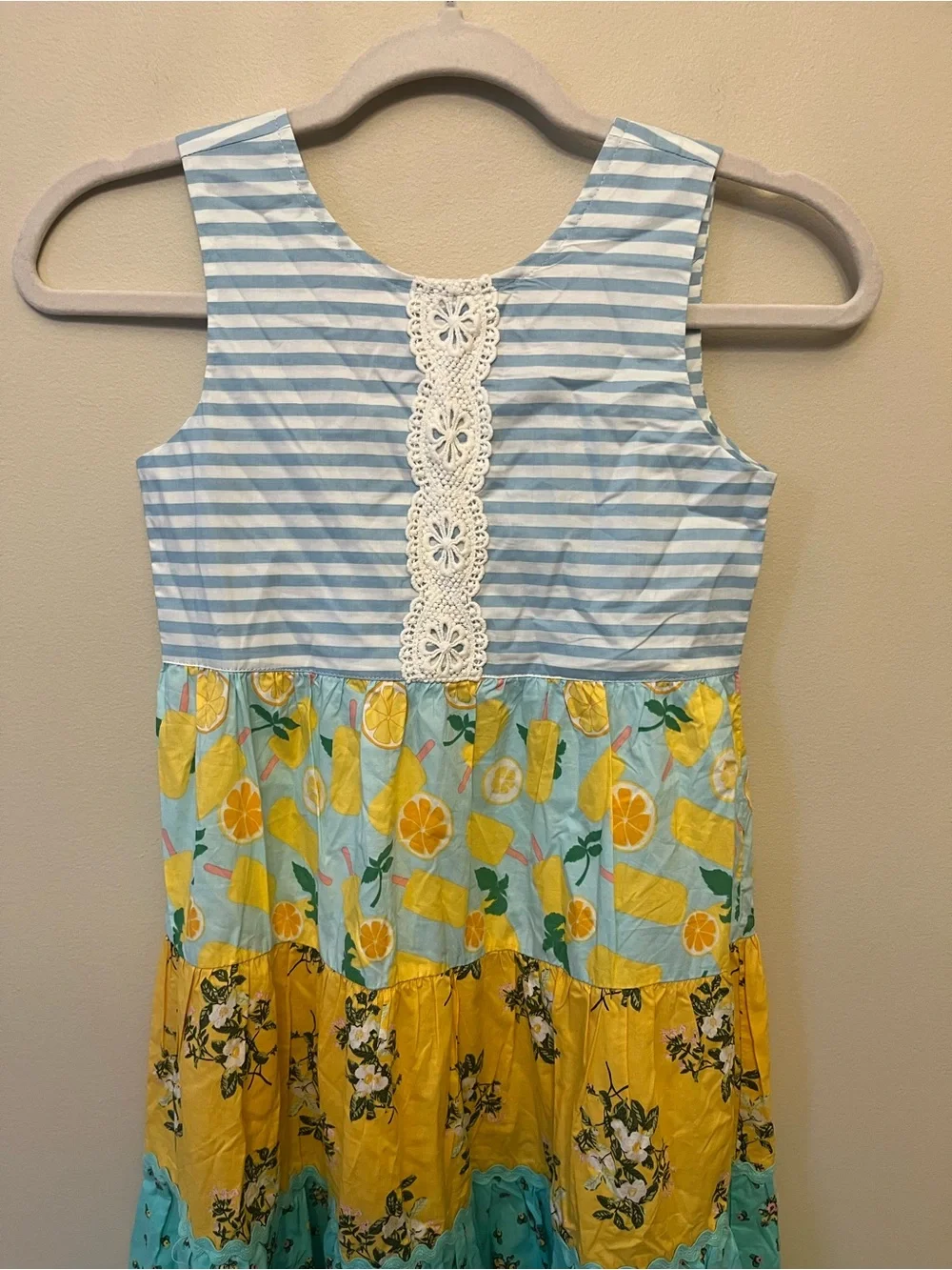 NWT Matilda Jane Sweet Trip Tiered Maxi Dress Girls Size 8 Lemon Stripe Gingham